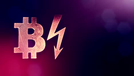 bitcoin-icon-and-lightning-bolts.-Financial-background-made-of-glow-particles-as-vitrtual-hologram.-Shiny-3D-seamless-animation-with-depth-of-field,-bokeh-and-copy-space.Violet-background-1