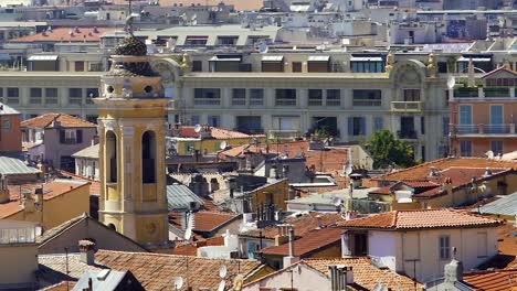 Roof-building-view-in-Nice,-traditional-French-architecture,-summer-cityscape