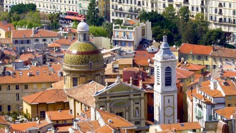 Top-view-of-Sainte-Reparate-Cathedral-roof,-architecture-in-Nice,-tourism