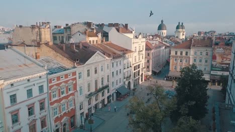 LVOV,-UKRAINE.-Panorama-of-the-ancient-city.-The-roofs-of-old-buildings.-Birds-are-flying.-Aerial-view