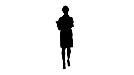 Silhouette-Woman-engineer-checking-information-and-objects-on-her-tablet