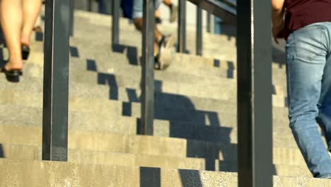 Road-to-success,-young-people-ascending-staircase-at-university-building