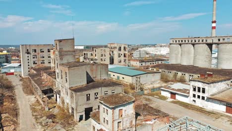 Aerial-view-of-an-old-factory-ruin-and-broken-windows.