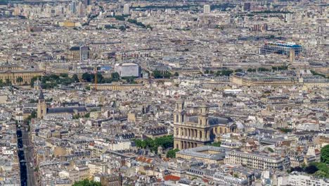 Top-view-of-Paris-skyline-from-observation-deck-of-Montparnasse-tower-timelapse.-Main-landmarks-of-european-megapolis.-Paris,-France