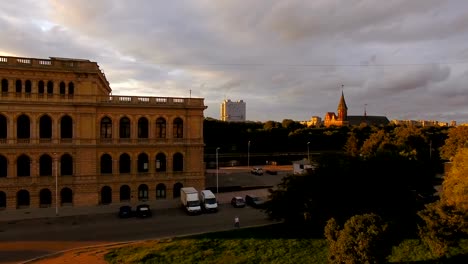 Antenne:-Sonnenuntergang-über-der-Kathedrale-von-Kaliningrad