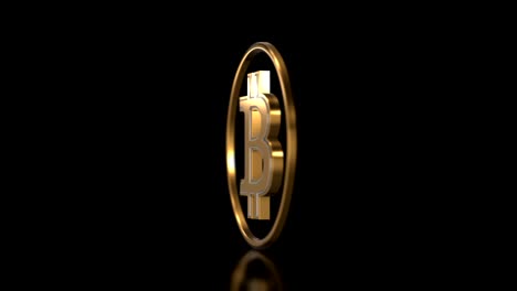 Rotating-Bitcoin-on-black-background,-3d-animation