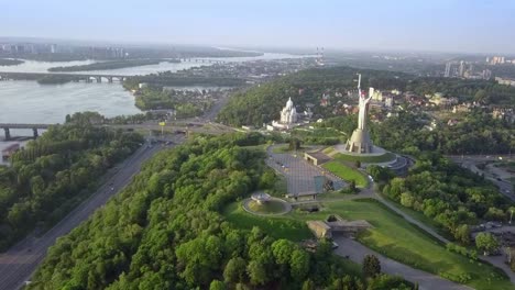 Drone-Video-of-Mother-Motherland-monument-in-Kiev,-Ukraine