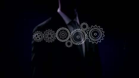 Businessman-touching-icon,-Drawing-business-concept-with-gear-wheel,-goal,-vision,-idea,-team-work,-success.-4k-Animation.