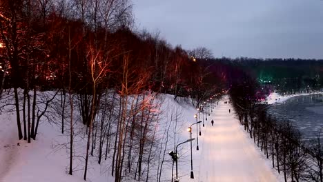 Christmas-(New-Year-holidays)-decoration-in-Moscow-(at-night),-Russia---Vorobyovskaya-Embankment-of-the-Moskva-river-and-Sparrow-Hills (Vorobyovy-Gory)