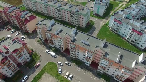 Flying-forward-over-the-new-colorful-buildings-recently-built-in-the-residential-area-in-the-city.