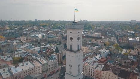 Aerial-City-Lviv,-Ukraine.-European-City.-Popular-areas-of-the-city.-Town-Hall