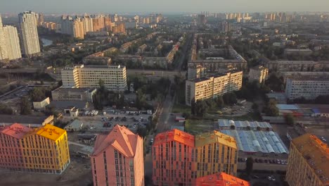 aerial-view-of-district-of-colorful-houses-in-Kiev,-Ukraine.-Comfort-town-buildings