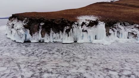 Aerial-view-of-winter-ice-landscape-on-lake-Baikal.