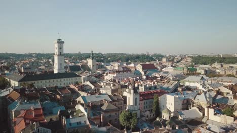 Aerial-City-Lviv,-Ukraine.-European-City.-Popular-areas-of-the-city.-Town-Hall