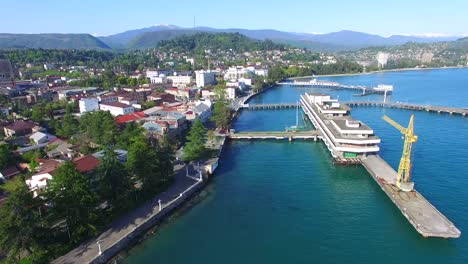 Aerial-view-of-the-city-embankment-with-the-sea-station.