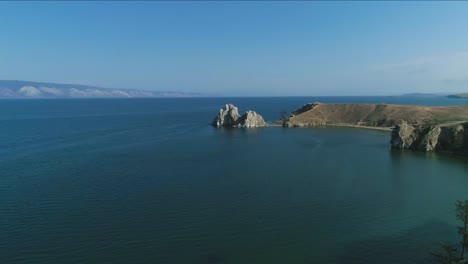 View-of-the-natural-landmark-of-Olkhon-Island---Shamanka-Rock.