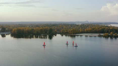 The-aerial-shot-of-boats-glide-on-the-river