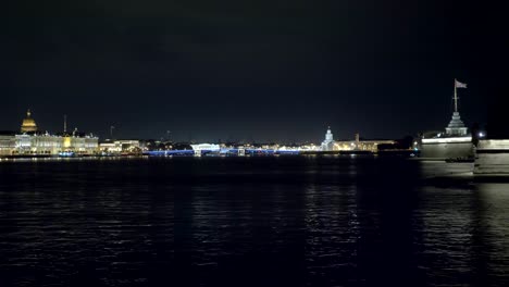 beautiful-night-cityscape-of-Neva-river-in-Saint-Petersburg,-illuminated