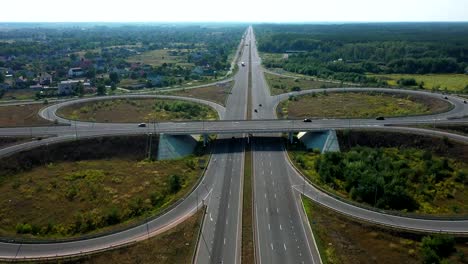 Large-car-interchange,-aerial-shot.-Route-Kiev-Zhytomyr