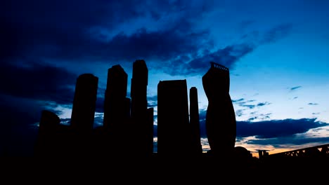 Timelapse-silhouette-of-Skyscrapers-International-Business-Center-City-on-sunset-in-Moscow-Russia