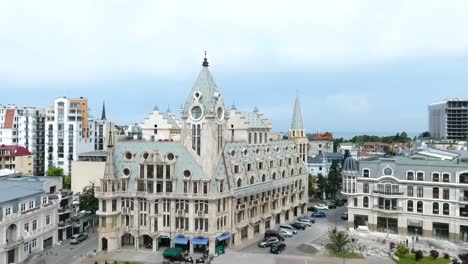 Batumi-bird-eye-view,-unusual-architecture-and-fountain-on-Europe-square