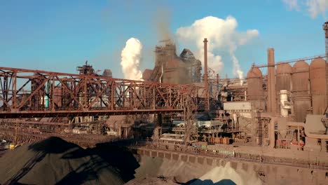 Aerial-view.-Blast-furnace-construction.-Metallurgical-Plant,-Cargo-crane