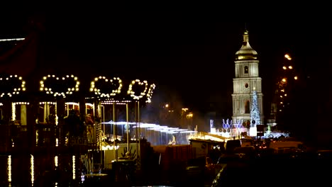 Stadt.-Sophia-Platz-in-der-Silvesternacht.-Ukraine,-Kiew.