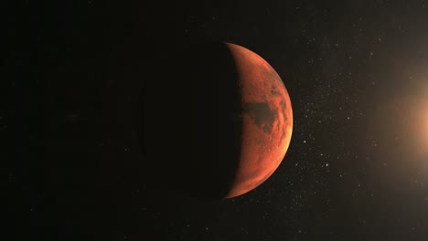 Planet-Mars.-The-camera-is-approaching-Mars.-View-from-space.-Stars-twinkle.-4K.-Sun-on-the-right.-The-planet-is-illuminated-by-the-sun-to-half.