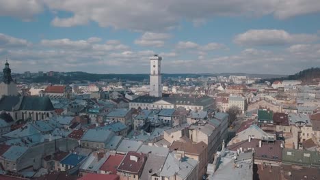 Aerial-City-Lviv,-Ukraine.-European-City.-Popular-areas-of-the-city.-Rooftops