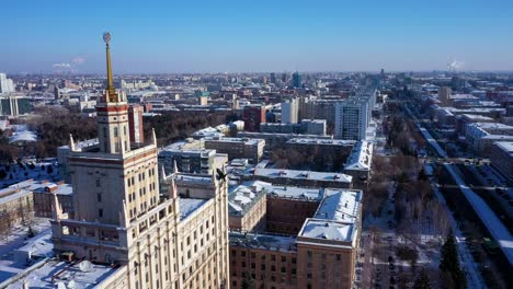 Aerial-view;-drone-flight-neat-the-main-educational-institution