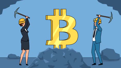 Flat-cartoon-businessman-and-businesswoman-miner-characters-working-with-pickaxe-business-bitcoin-mining-concept-animation