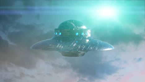 ufo-flying-saucer-on-dark-background.-3d-render