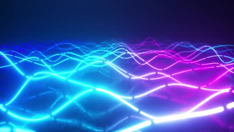 Futuristic-neon-glowing-surface-made-of-bright-lines.-Abstract-motion-background.-Ultraviolet-signal-spectrum,-laser-show,-energy,-sound-vibrations-and-waves.-Seamless-loop-3d-render