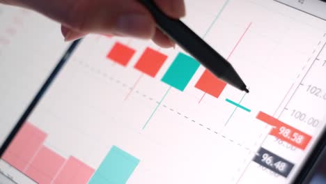 Use-a-pen-to-draw-graphs-and-tables-on-a-modern-screen.-To-highlight-deviations-and-to-pay-attention-to-the-graphics.-Modern-screen-and-digital-pen.