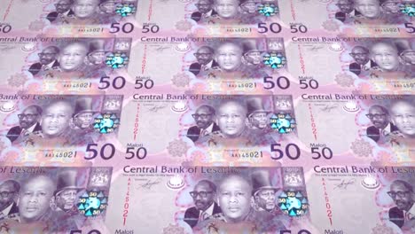 Banknotes-of-fifty-maloti-or-lotis-of-Lesotho-rolling,-cash-money,-loop