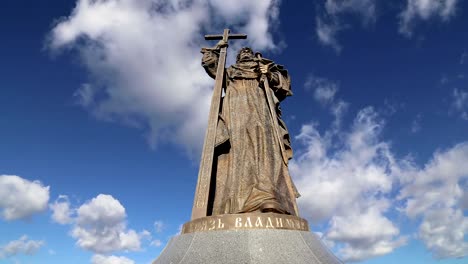 Monument-to-Holy-Prince-Vladimir-the-Great-on-Borovitskaya-Square-in-Moscow-near-the-Kremlin,-Russia.--The-opening-ceremony-took-place-on-November-4,-2016