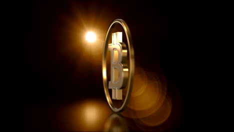 Rotating-Bitcoin-on-black-background,-3d-animation