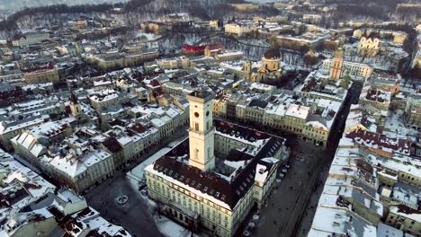 Day-aerial-shot-of-central-part-of-Lviv-city