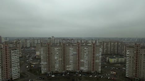 Aerial-footage-of-gray-Soviet-houses-pattern.-USSR-identical-houses