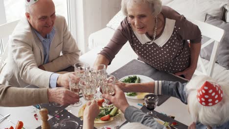 Glücklich-Senioren-Freunde-Weintrinken-auf-Party