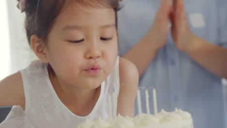 Excited-Asian-Girl-Blowing-out-Candles-on-Cake