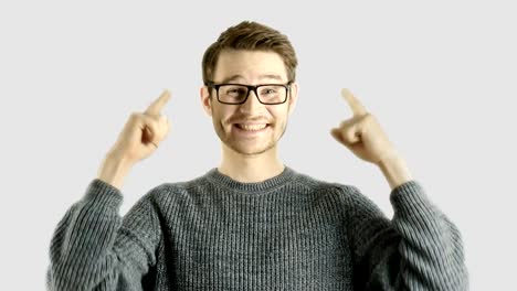 Emotional-reaction-funny-laughing-of-clever-hipster-casual-man-isolated-on-white-background-with-mask-for-changing-colors-and-background