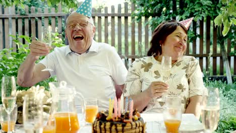 Loving-senior-couple-celebrating-anniversary-with-cake