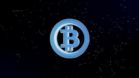 Bitcoin-se-forman-girando-las-partículas.-Estructura-futurista-del-plexo-líneas-y-puntos,-fondo-azul-oscuro