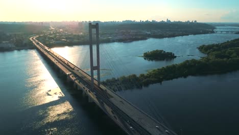 Aerial-drone-footage.-Fly-around-south-bridge-in-kyiv.