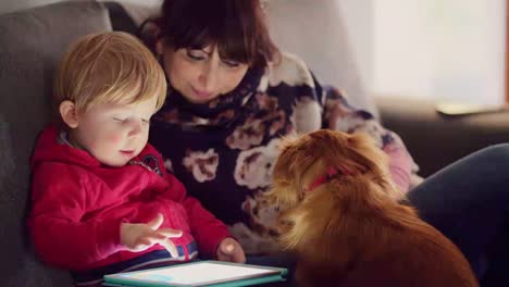 mother-with-her-son-using-tablet-on-sofa-at-home