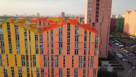 aerial-view-of-district-of-colorful-houses-in-Kiev,-Ukraine.-Comfort-town-buildings