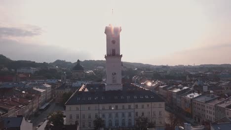 Aerial-City-Lviv,-Ukraine.-European-City.-Popular-areas-of-the-city.-Town-Hall