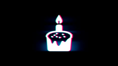 Geburtstag-Ostern-Kuchen-Symbol-auf-Glitch-Retro-Vintage-Animation.