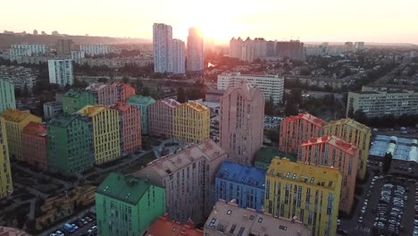 aerial-view-of-district-of-colorful-houses-in-Kiev,-Ukraine.-Comfort-town-buildings